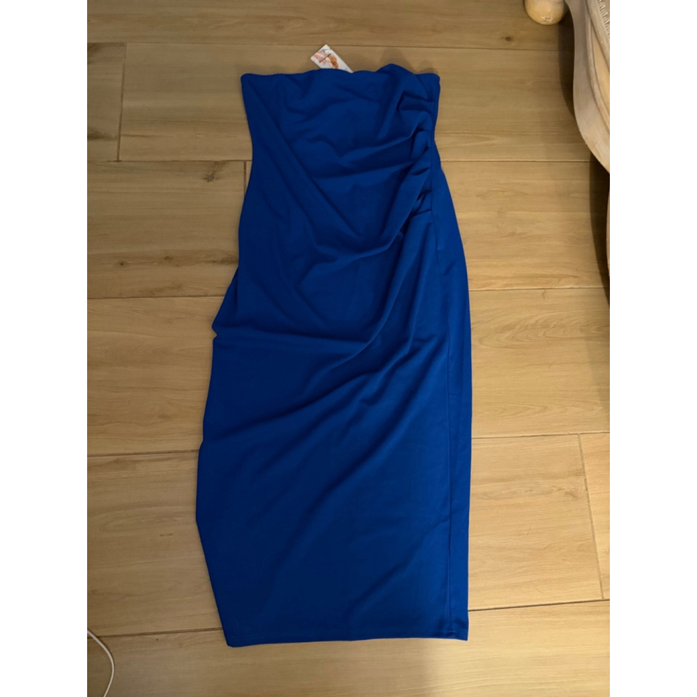 NEW Blue Strapless Ruched Formal Career midi Dress 2X